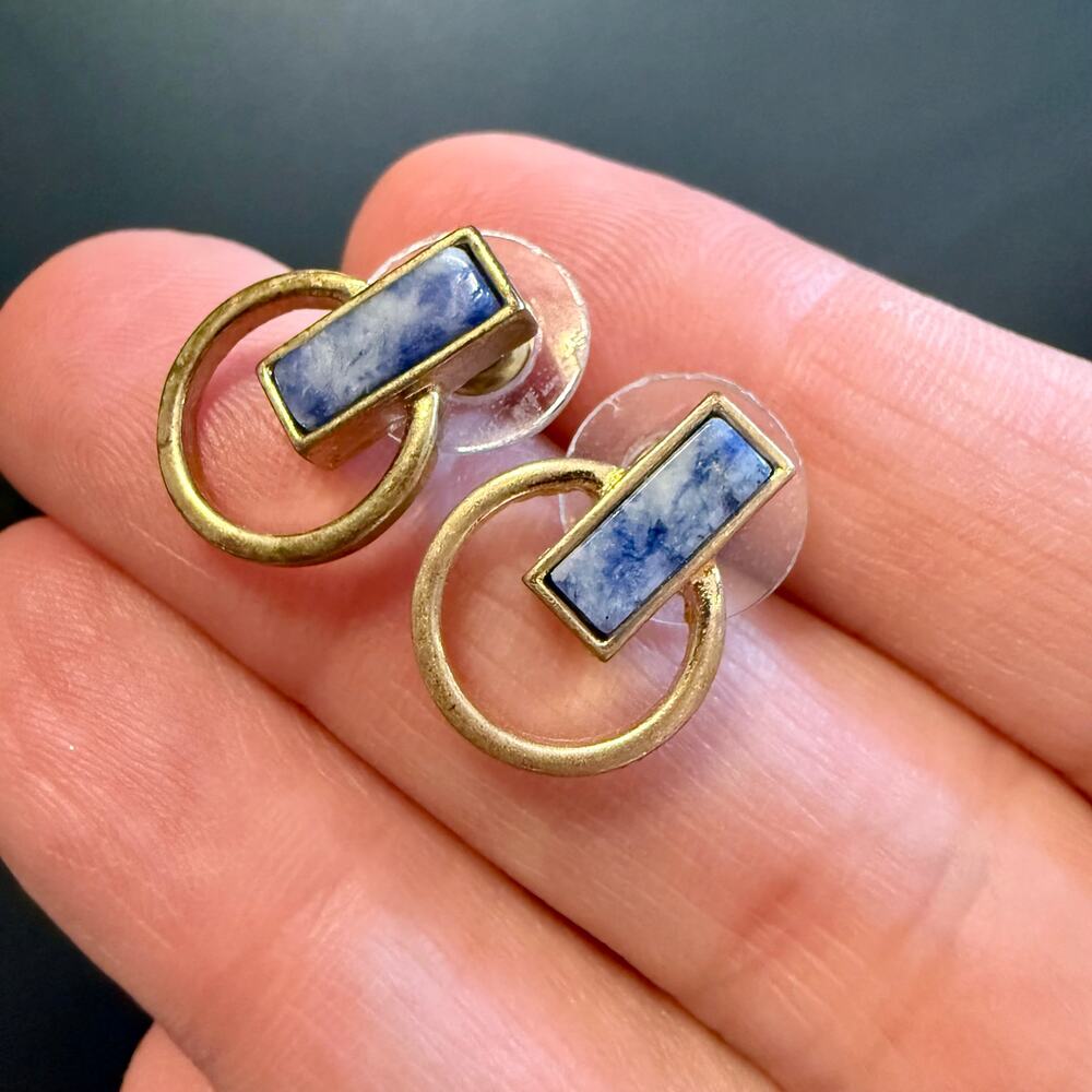 Light Gold Tone Kyanite Hoop Stud Earrings